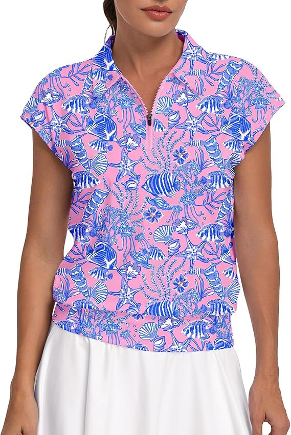 Soneven Cap Sleeve Golf Shirts for Women Moisture Wicking Short Sleeve Polo Shirts Athletic Tenni... | Amazon (US)