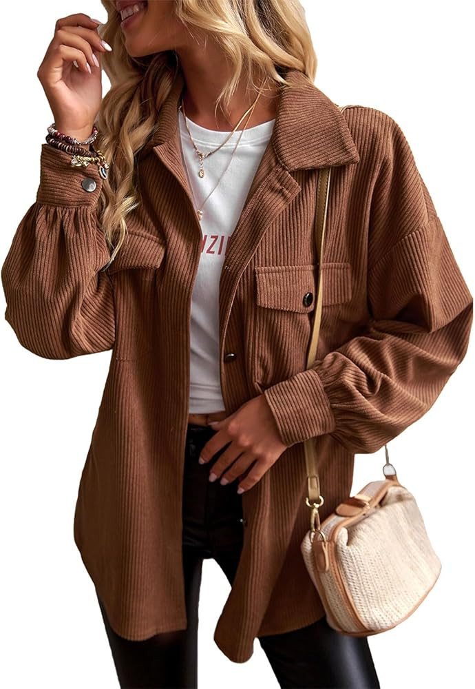 YNIQUE Women's Corduroy Shacket Boyfriend Shirt Jacket Long Sleeve Blouse Button Down Oversized T... | Amazon (CA)