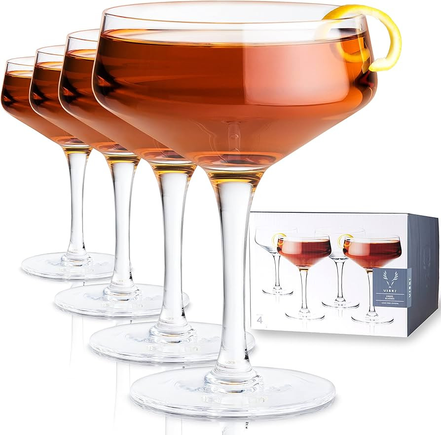 Viski Raye Angled Stemmed Crystal Coupe Cocktail glassess, Champagne Coupe Glasses, Drinkware Set... | Amazon (US)