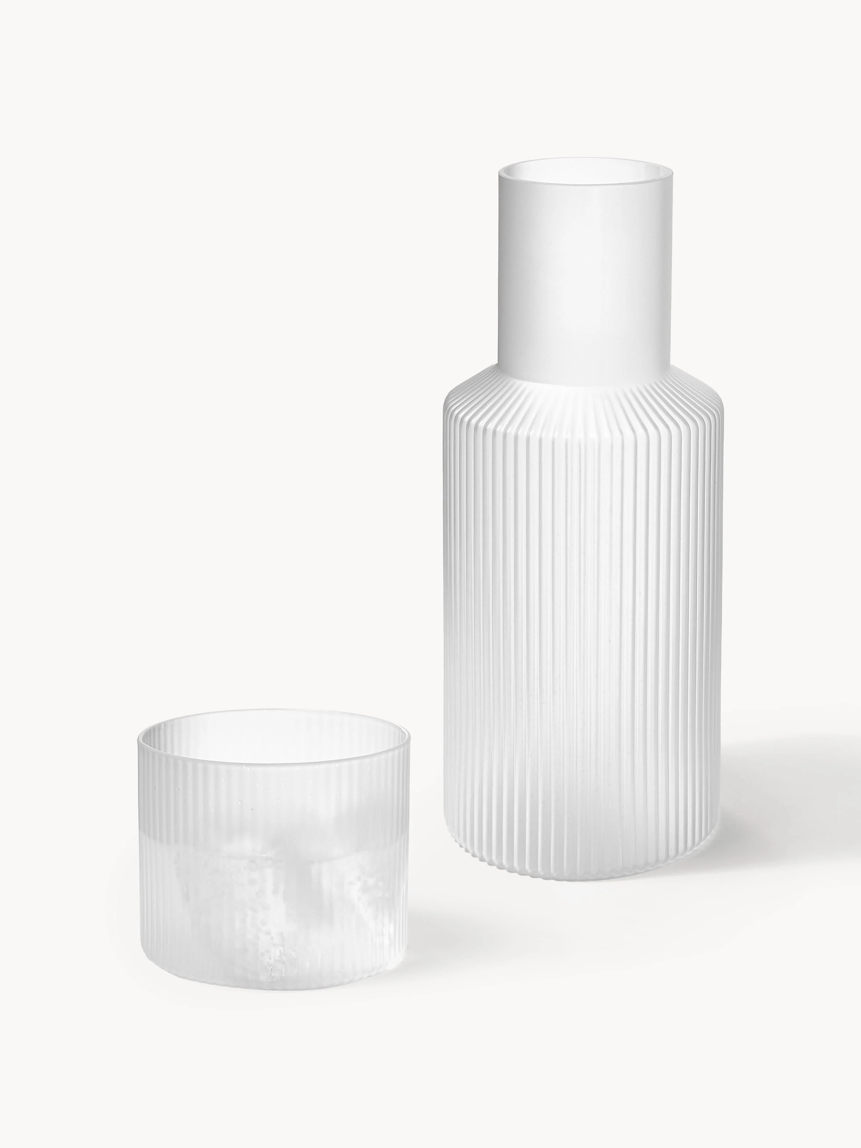 Mundgeblasene kleine Karaffe Ripple mit Wasserglas, 2er-Set | Westwing EU