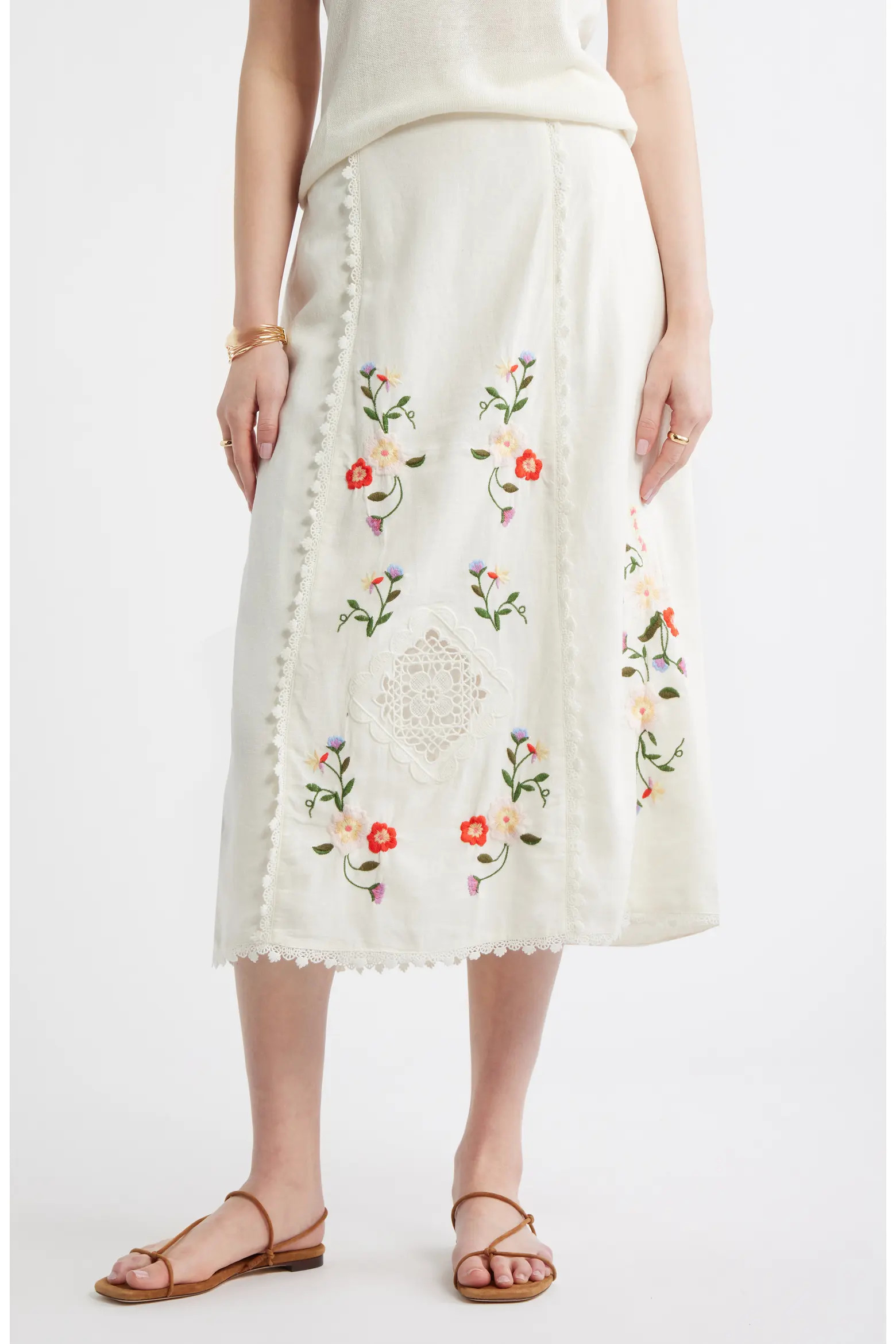 Embroidered Linen Blend Eyelet Midi Skirt (Women) | Nordstrom | Nordstrom