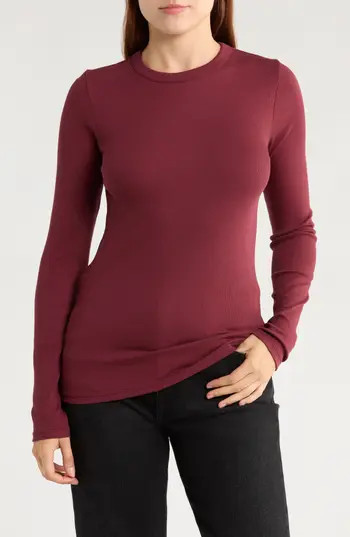 Nordstrom Everyday Stretch Pima Cotton Ribbed T-Shirt in Burgundy Tannin at Nordstrom Rack, Size X-Large | Nordstrom Rack