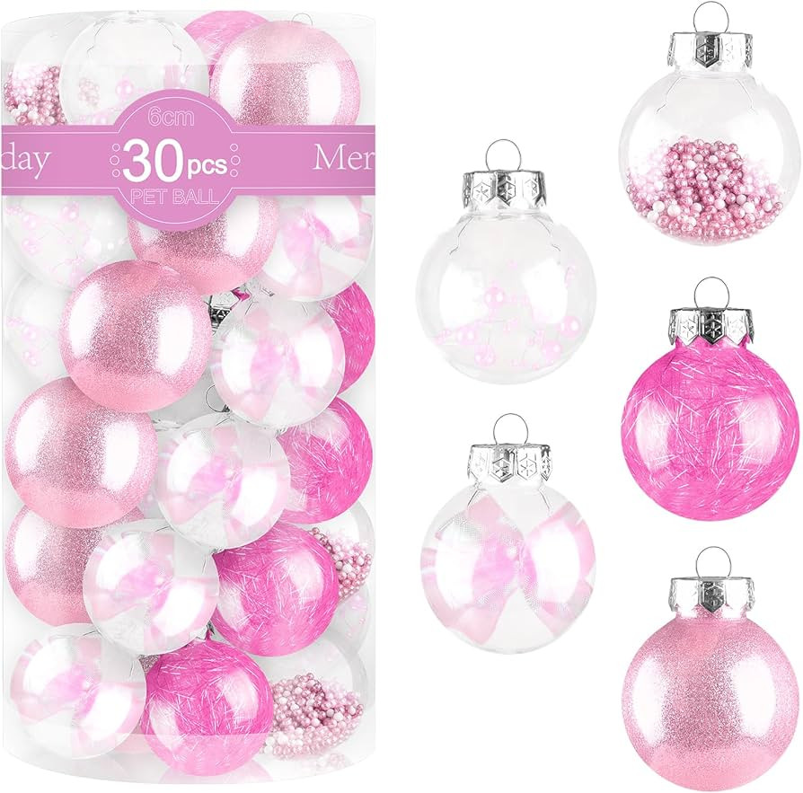 60MM/2.36" Clear Plastic Christmas Ball Ornaments, 30pcs Shatterproof Pink Christmas Decorations,... | Amazon (US)