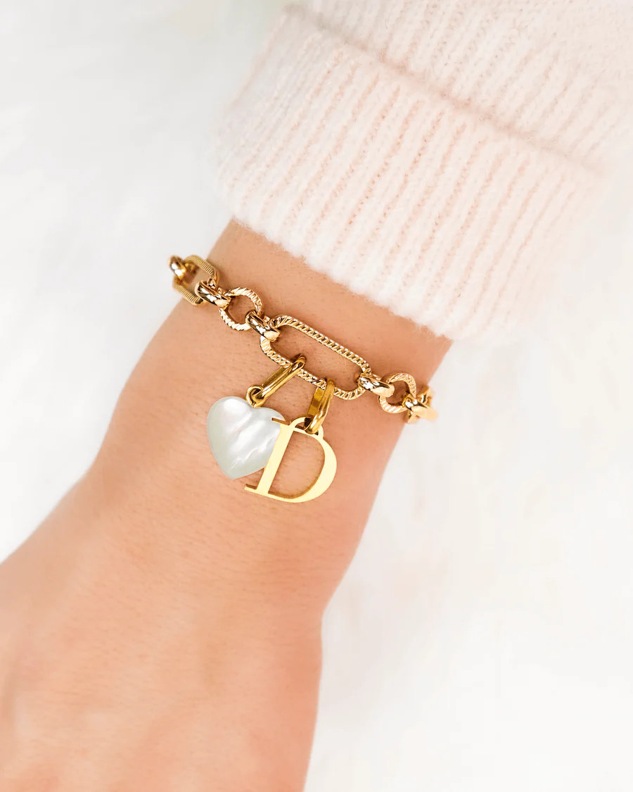 Letter & Birthstone Figaro Chain Bracelet (Gold) | Abbott Lyon