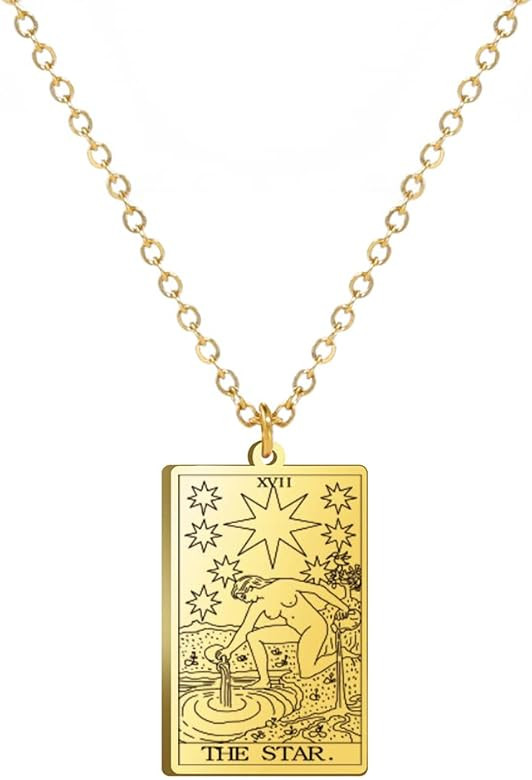 TEAMER Stainless Steel Tarot Cards Necklace Vintage Tarot Jewelry Good Luck Amulet Pendants for W... | Amazon (US)