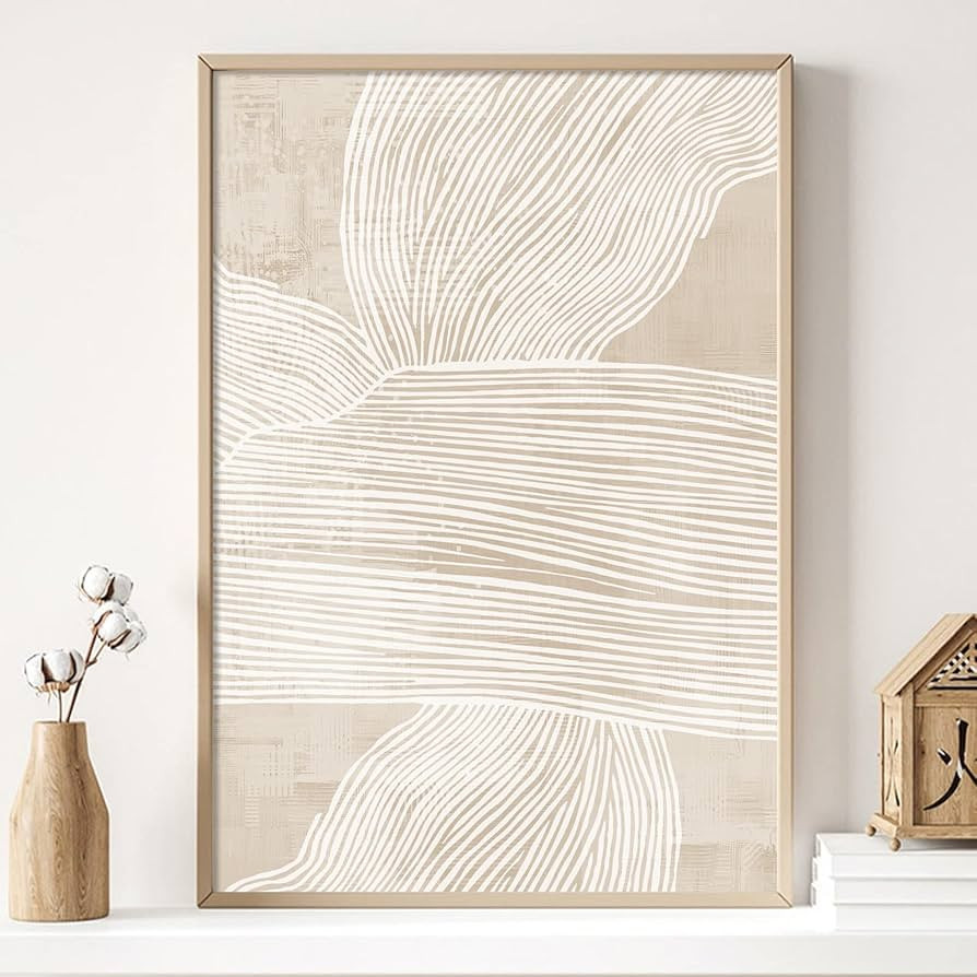 Abstract Beige Canvas Wall Art Boho Mid Century Modern Prints Wall Decor for Living Room Neutral ... | Amazon (US)