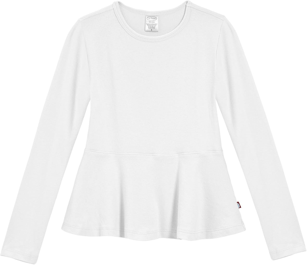 Girls Cotton Jersey Long Sleeve Pepum Shirt for Kids and Toddlers - Solid Colors - Made in The USA | Amazon (US)