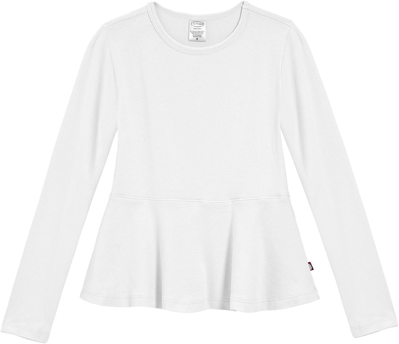 Girls Cotton Jersey Long Sleeve Pepum Shirt for Kids and Toddlers - Solid Colors - Made in The USA | Amazon (US)