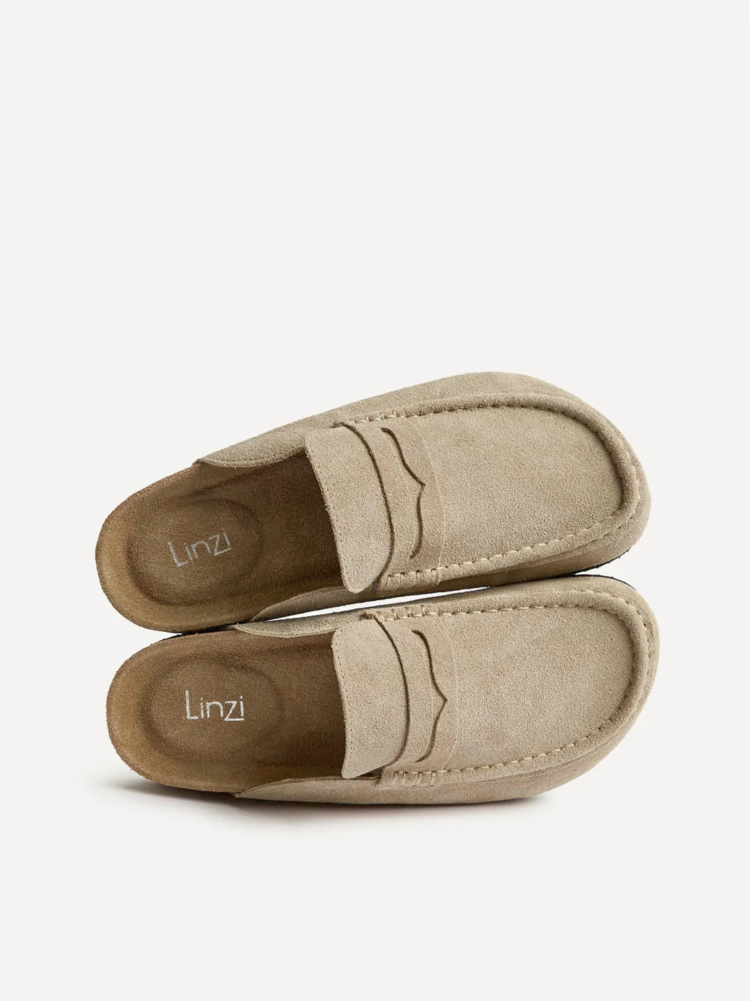 Poet Beige Real Suede Leather Mule Loafers | Linzi Shoes