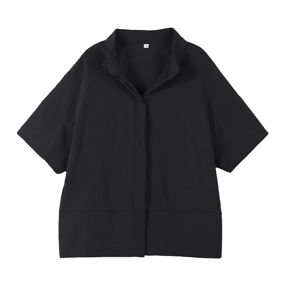 Ainangua Women Casual Button Down Shirts Oversized Short Sleeve Stand Collar Tops Trendy Work Blo... | Amazon (US)