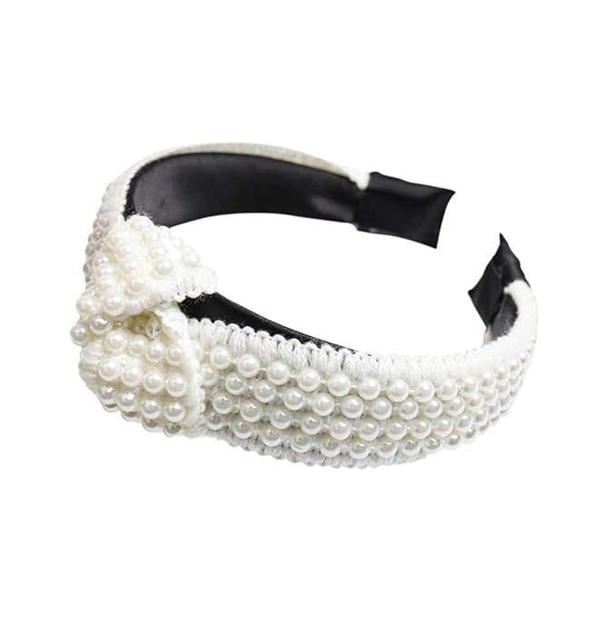 Pearl Headbands for Women Fashion Knot White Head Band Design Bridal Elegant Wedding Headwear Wid... | Amazon (US)