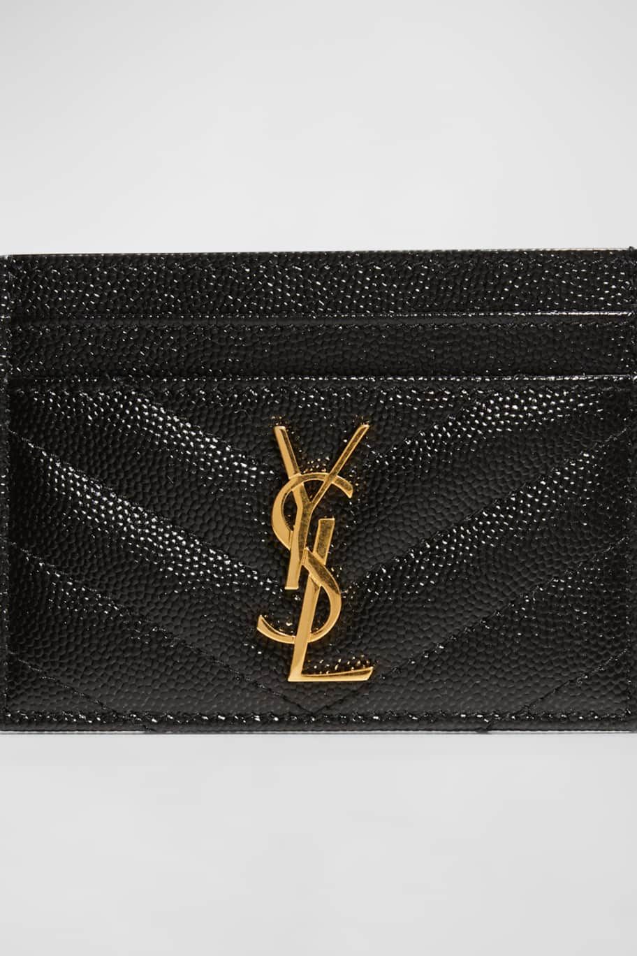 Saint Laurent Monogramme Grain de Poudre Leather Card Case, Golden Hardware | Neiman Marcus