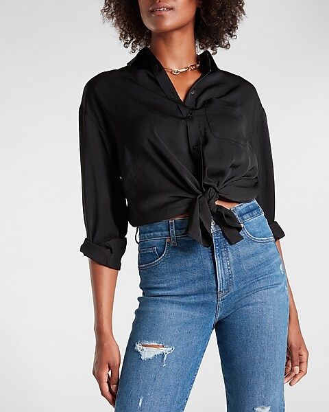 Satin Boyfriend Shirt | Express