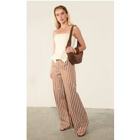 Chestnut Cotton Striped Straight Leg Pants | PrettyLittleThing US