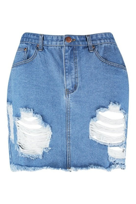 Plus Distressed Ripped Hem Denim Skirt | Boohoo.com (US & CA)
