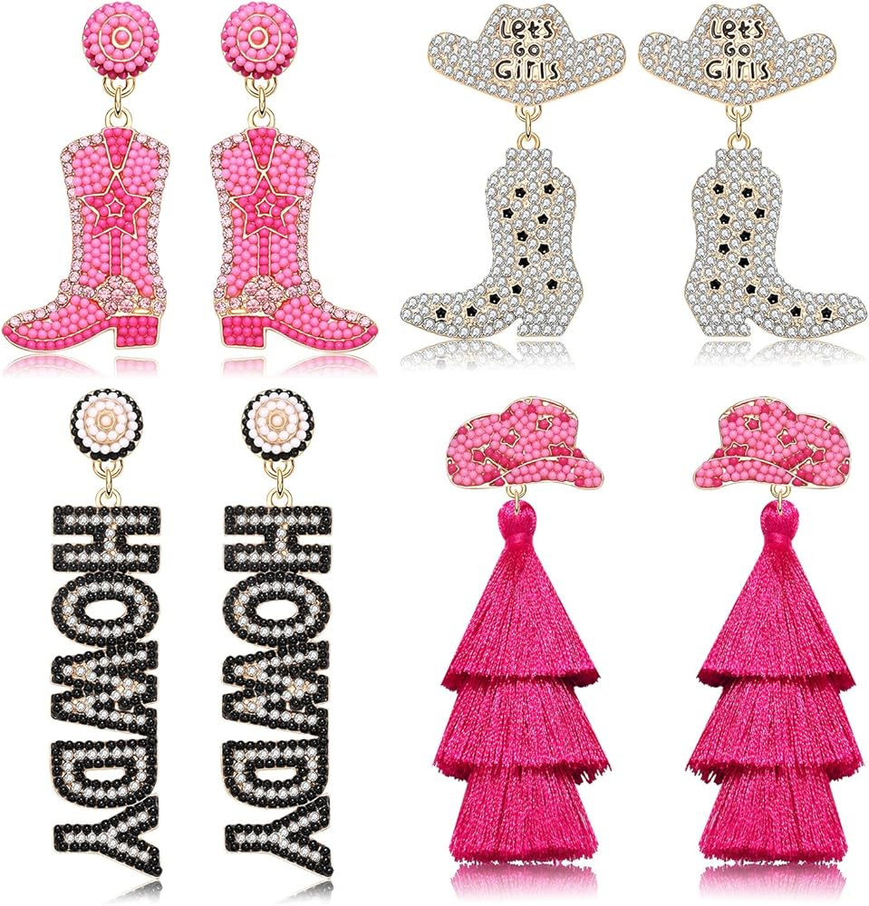 Western Cowgirl Earrings for Women Beaded Howdy Earrings Rhinestone Cowboy Boot Hat Earrings Rode... | Amazon (US)