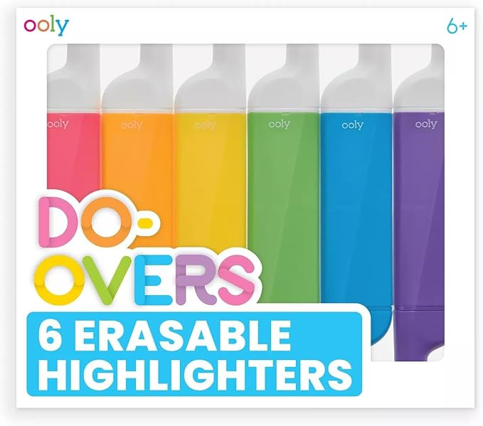 Ooly Do-Overs Erasable Highlighters [Set of 6] - Chisel Tip-For Note Taking, Drawing, Art Supplie... | Amazon (US)