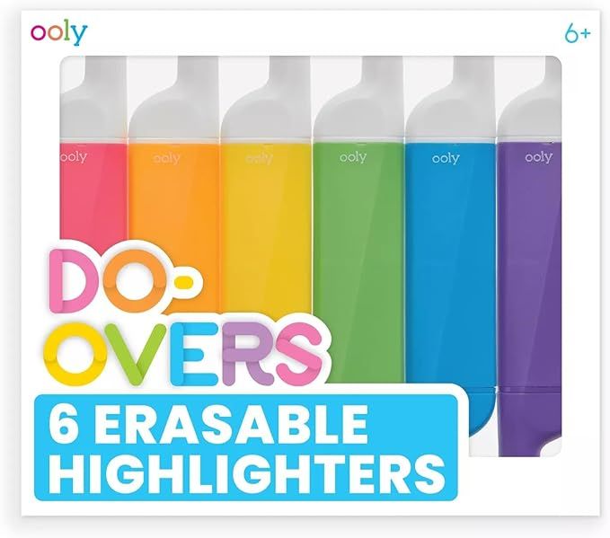 Ooly Do-Overs Erasable Highlighters [Set of 6] - Chisel Tip-For Note Taking, Drawing, Art Supplie... | Amazon (US)