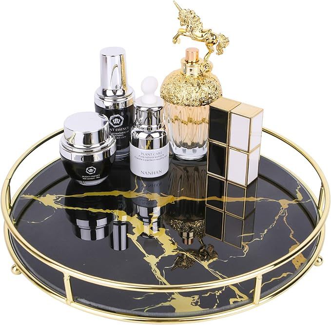 ZosenleyMakeup Organizer Tray, Decorative Glass Vanity Tray for Perfume, Jewelry and Décor, Roun... | Amazon (US)