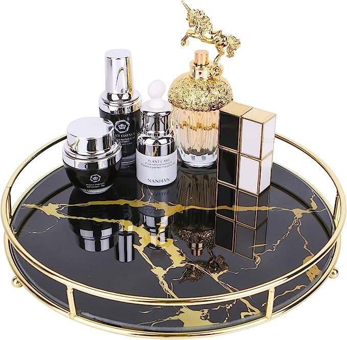 ZosenleyMakeup Organizer Tray, Decorative Glass Vanity Tray for Perfume, Jewelry and Décor, Roun... | Amazon (US)