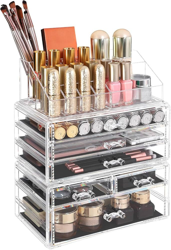 SONGMICS Large Clear Acrylic Make up Organiser, Stackable Cosmetic Box, with 6 Drawers, for Palet... | Amazon (UK)
