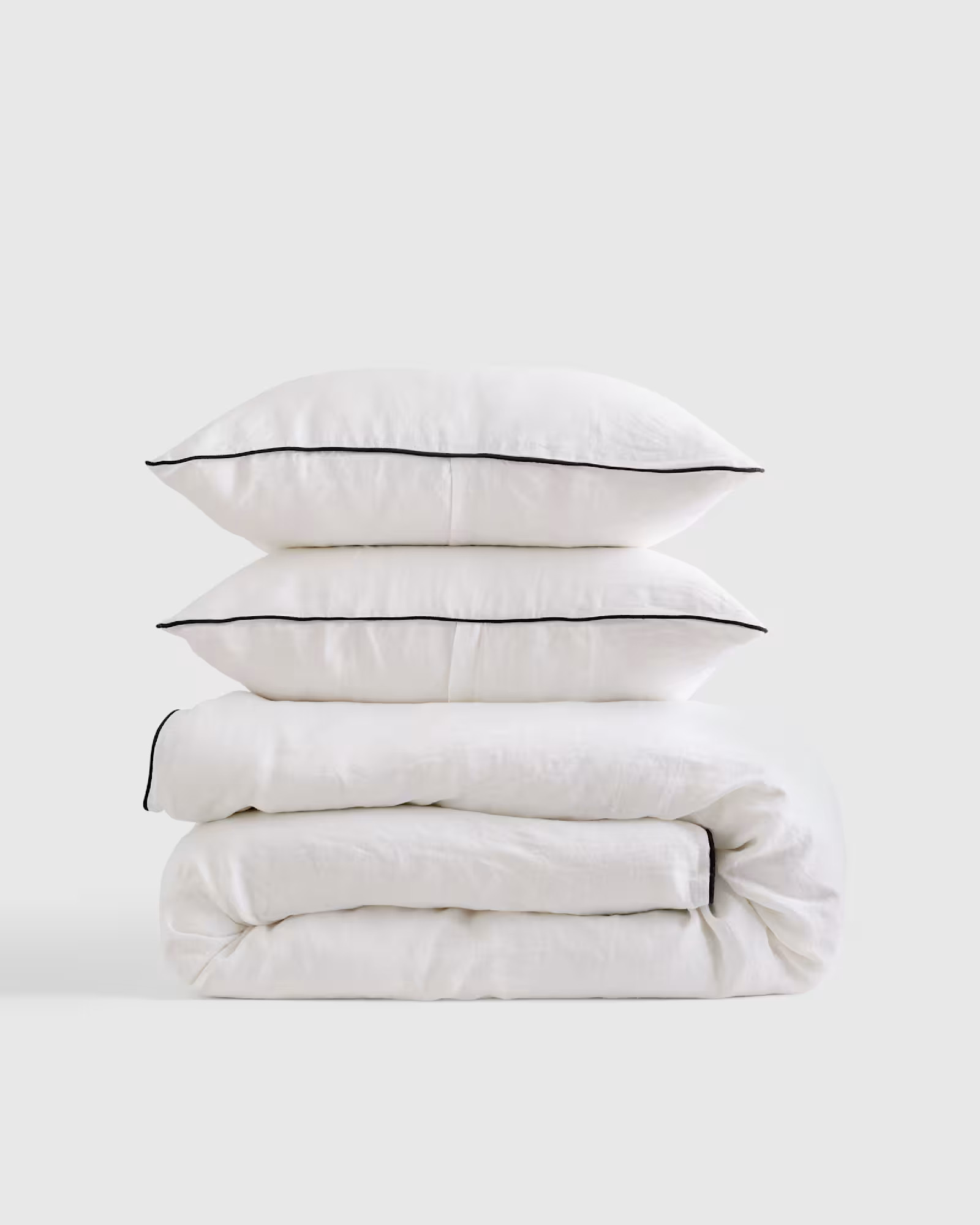 European Linen Piped Duvet Cover Set  in White/Black | Quince