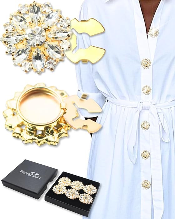Button Covers for Women 6 Set Rhinestone Cuff Link Gold White Crystal for Men Shirts Suitable Dre... | Amazon (US)