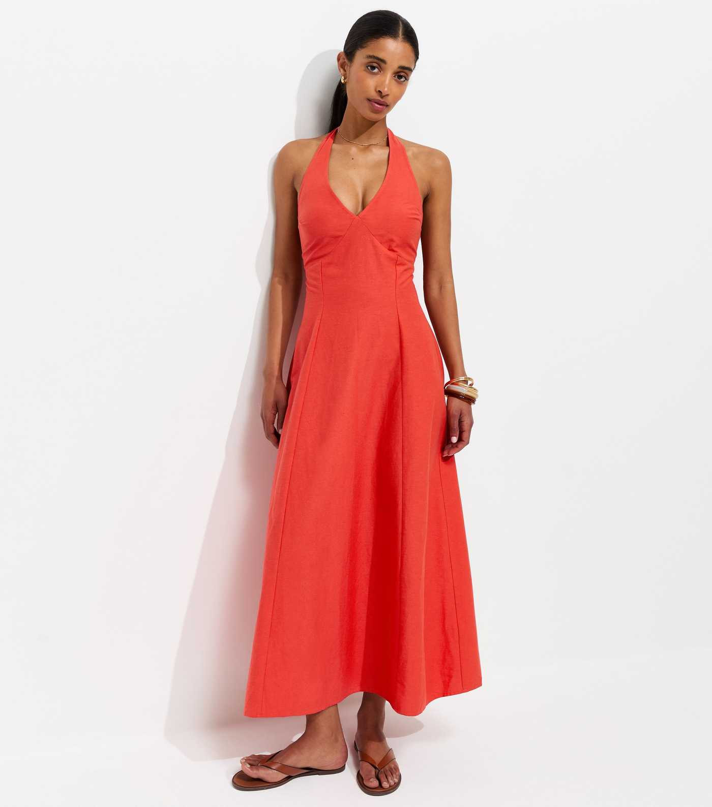 Red Halter Neck Cotton Rich Midi Dress | New Look | New Look (UK)