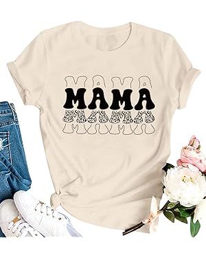 Mama Shirts for Women Tie Dye Mama Letter Printed T Shirt Casual Tee Tops Funny Graphic Tees | Amazon (US)