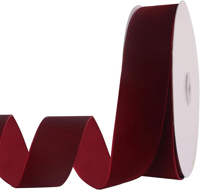 1.5" X 20 Yards Burgundy Velvet Ribbon for Christmas Tree Wreath Vintage Decoration Handmade Craf... | Amazon (US)