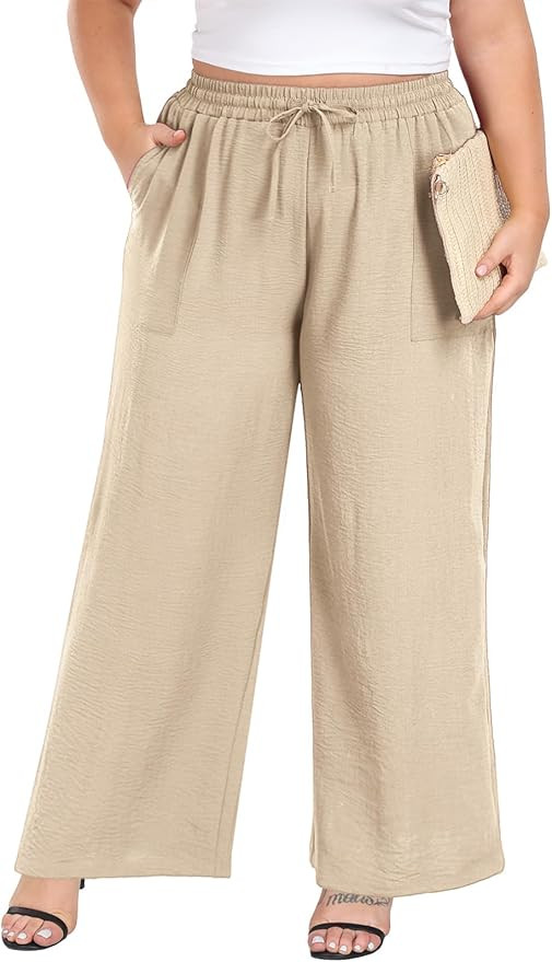 Lastshe Women's Plus Size Wide Leg Pants High Waist Loose Casual Palazzo Trousers with Pockets Sp... | Amazon (US)