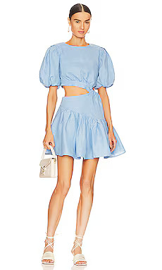 Bardot Mimi Linen Mini Dress in Cornflower from Revolve.com | Revolve Clothing (Global)