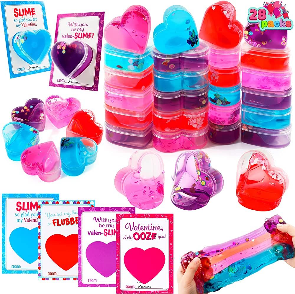 JOYIN 28 Pack Heart Shaped Slime with Cards Stress Relief Fidget Toy for Kids Party Favor, Classr... | Amazon (US)