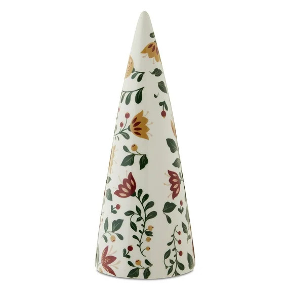 Ceramic Floral Cone Christmas Tree Tabletop Decoration, Multicolor, 12", by Holiday Time | Walmart (US)