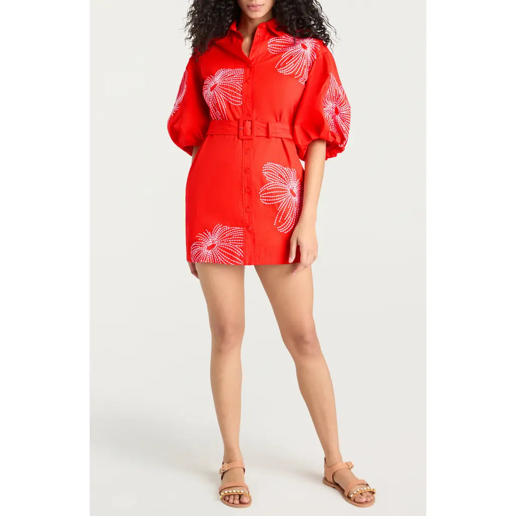 Cinq à Sept Sunburst Rhea Minidress in Cherry Tomato/White at Nordstrom Rack, Size 4 | Nordstrom Rack