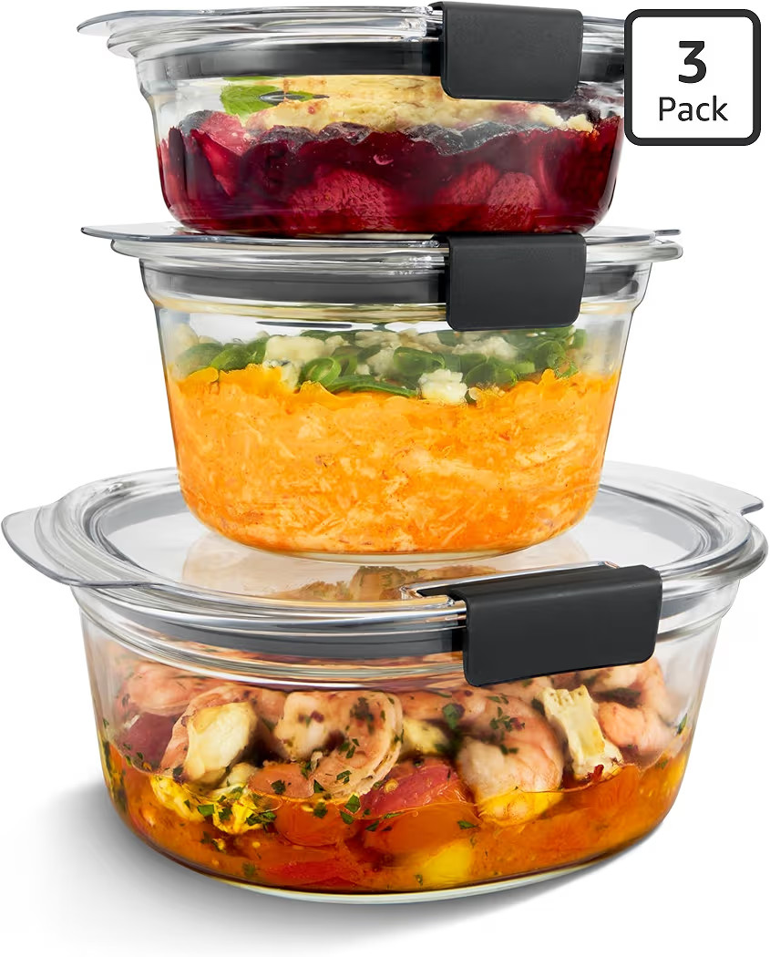 Rubbermaid Brilliance® Glass Round Leak-Proof 6-Piece Set Food Storage Containers, Food Containe... | Amazon (US)