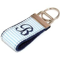 Navy Blue Seersucker Mini Monogrammed Keychain Custom Embroidered Initial Letter 3 Key Fob | Etsy (US)