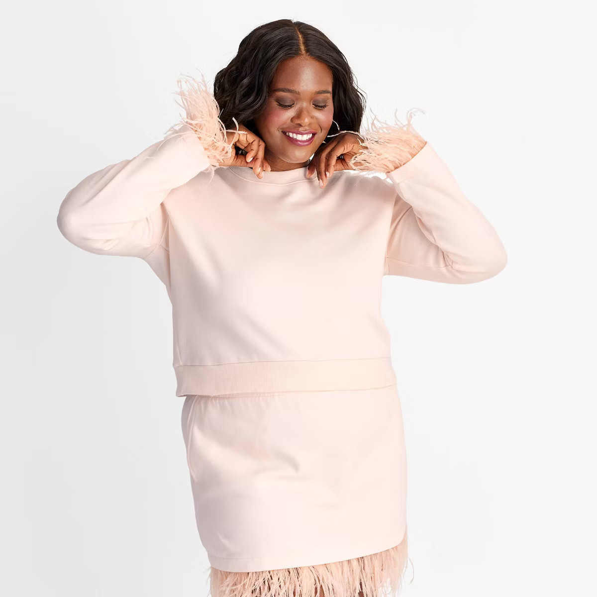 Women's Crewneck Feather Trim Sweater - Future Collective | Target