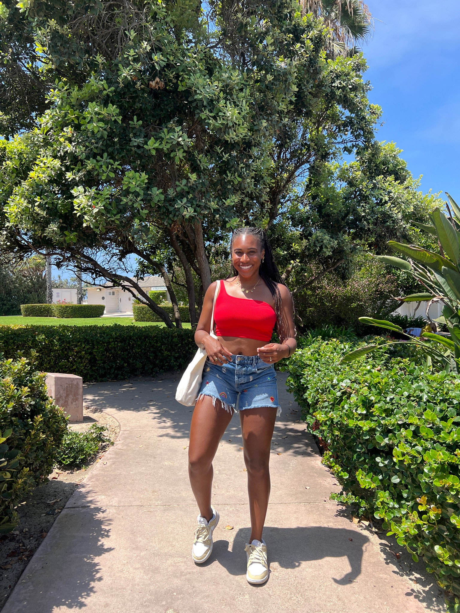 Visiting La Jolla and the shorts are from nuuly but the top is an xs/s from free people 