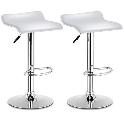 Costway Set of 2 Swivel Bar Stools Adjustable PU Leather Backless Dining Chair White Low Back | Target
