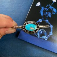 Turquoise Cuff Bracelet, Sterling Silver Bangle, December Birthstone Stacking Cuff, Gemstone Bracele | Etsy (US)