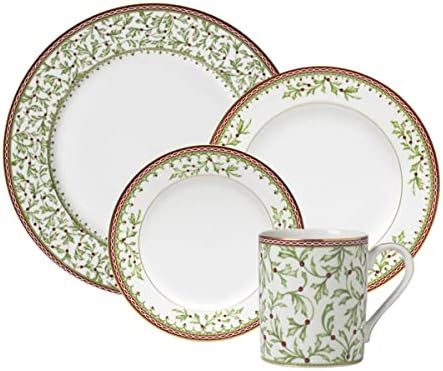 Mikasa Holiday Traditions Dinnerware Set with Mugs, 16 Piece, Green, White | Amazon (US)