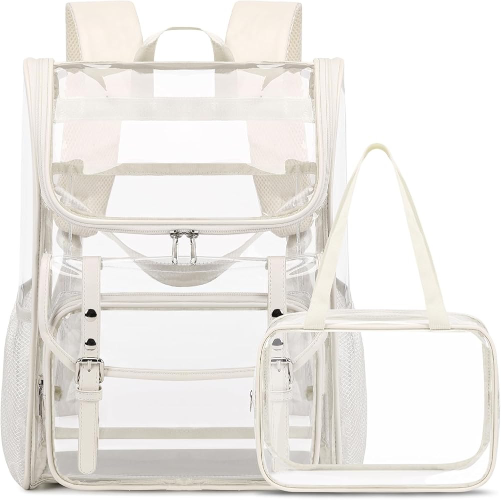 Clear Backpack with Lunch Bag Set, Leather Clear Backpack Heavy Duty Thick PVC Bookbag Fashion Se... | Amazon (US)
