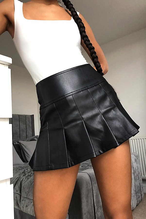 UO Faux Leather Pleated Mini Skirt | Urban Outfitters (US and RoW)