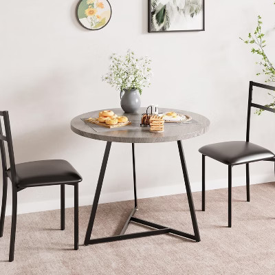 Round Dining Table Set for 2, Kitchen Table with Upholstered Chairs, Wood Dinner Set for Small Space & Apartment, Retro Gray | Target