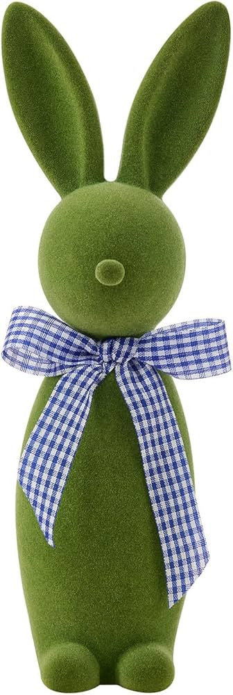 Flocked Bunny Figurine with Bowtie Flocking Rabbit Figures Tabletop Ornament Solid Color Resin Ea... | Amazon (US)