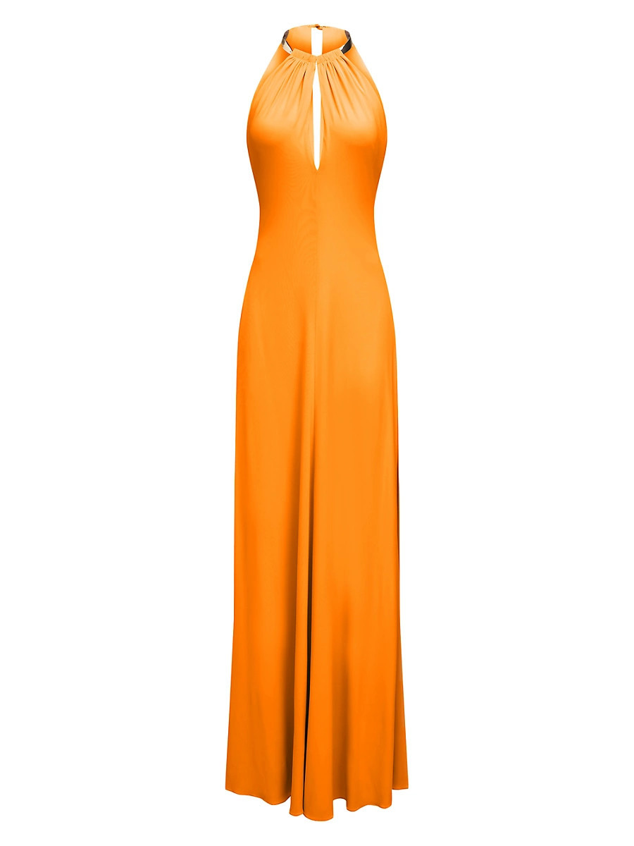 Women's Oriana Jersey Halterneck Gown - Orange Pepper - Size 16 | Saks Fifth Avenue