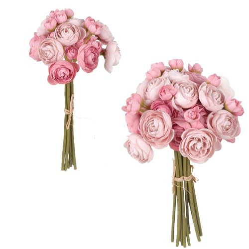 IPOPU Artificial Ranunculus 2 Bouquets Silk Flowers with Stems 12PCS Faux Ranunculus Mini Fake Flowers for Wedding Bouquet Bridal Shower Decorations Floral Filler Flowers Centerpieces (Dusty Rose) | Amazon (US)