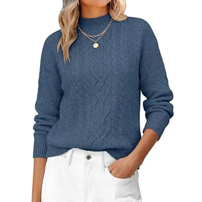 ANRABESS Womens Cable Knit Long Sleeve Cropped Sweaters | Mock Neck Fitted Pullover Tops,… | Amazon (US)