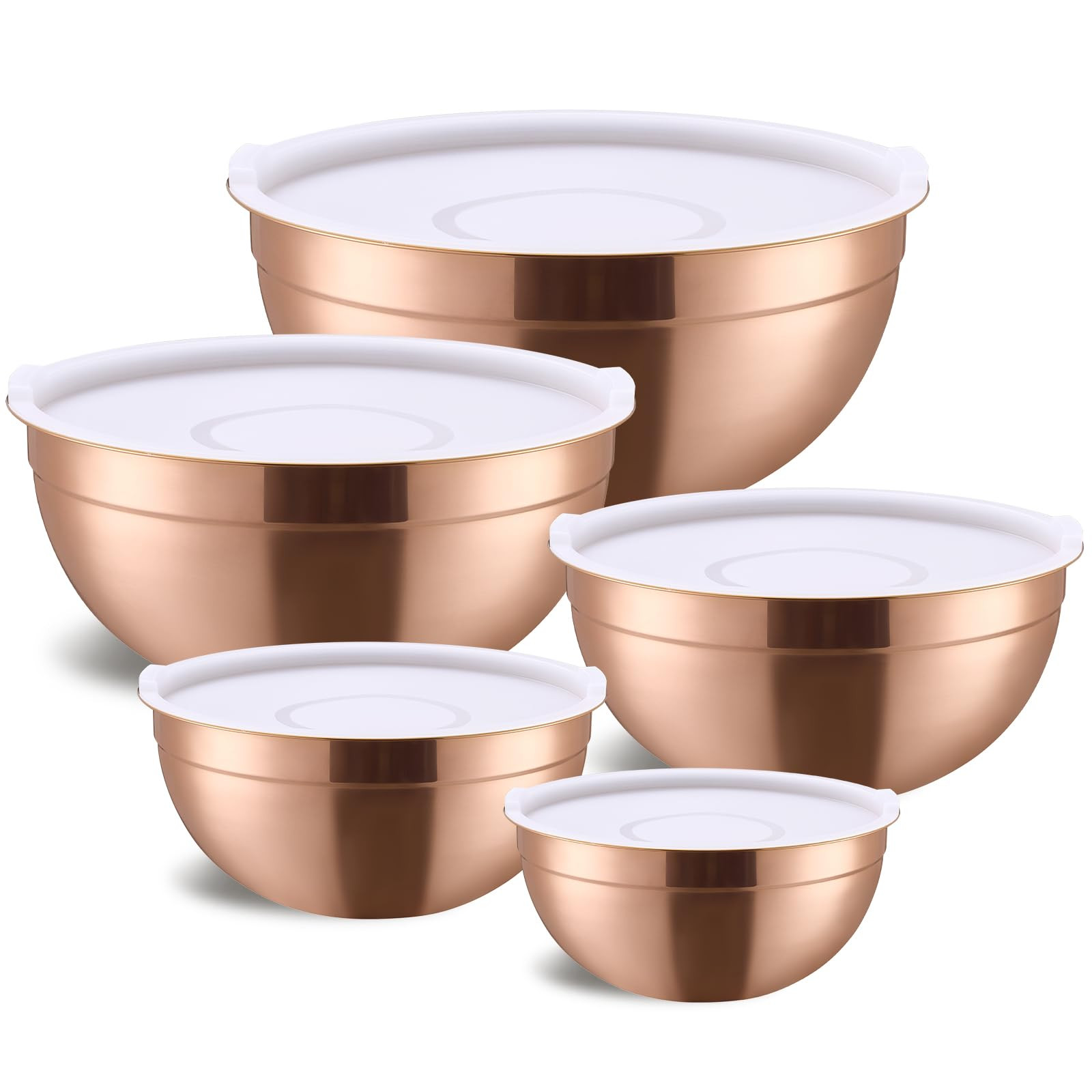 Rose Gold Mixing Bowls with Airtight Lids, Stainless Steel Nesting Mixing Bowls Set of 5, Ideal f... | Amazon (US)